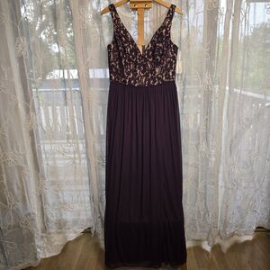 Davids Bridal Plum Lace Bridesmaids Prom Formal Full Length Dress - Size 12